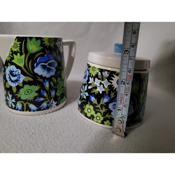 Napcoware Blue Green Pansies Floral Chintz Creamer Sugar Set Japan - Picture 9 of 11